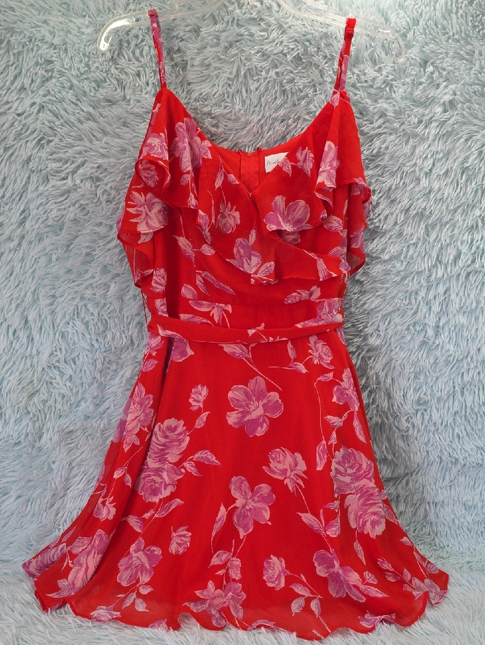 Premier Amour Bright Red Floral Slip Dress with Pink Accents